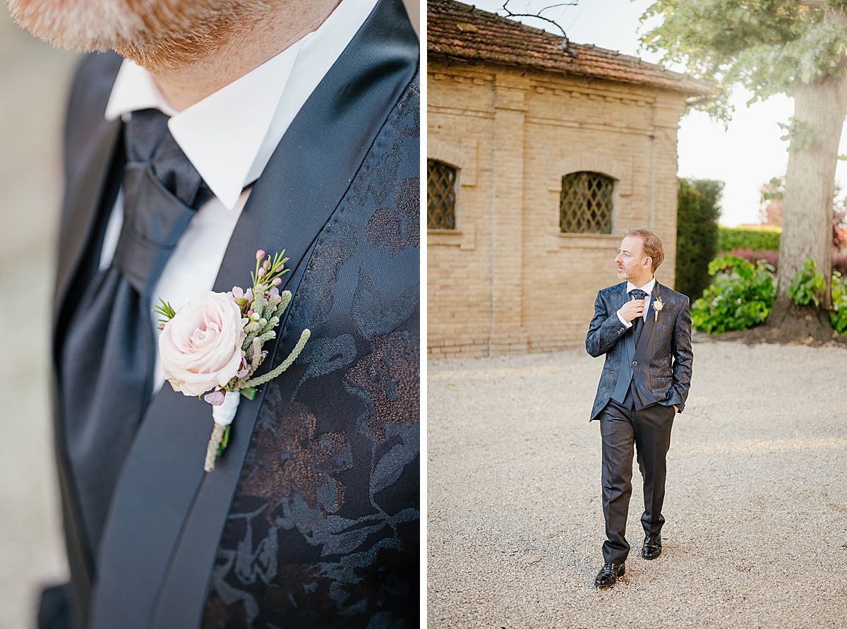 destination wedding photographer abruzzo weddings italy stylish groom portrait groom suit getting ready boutonniere